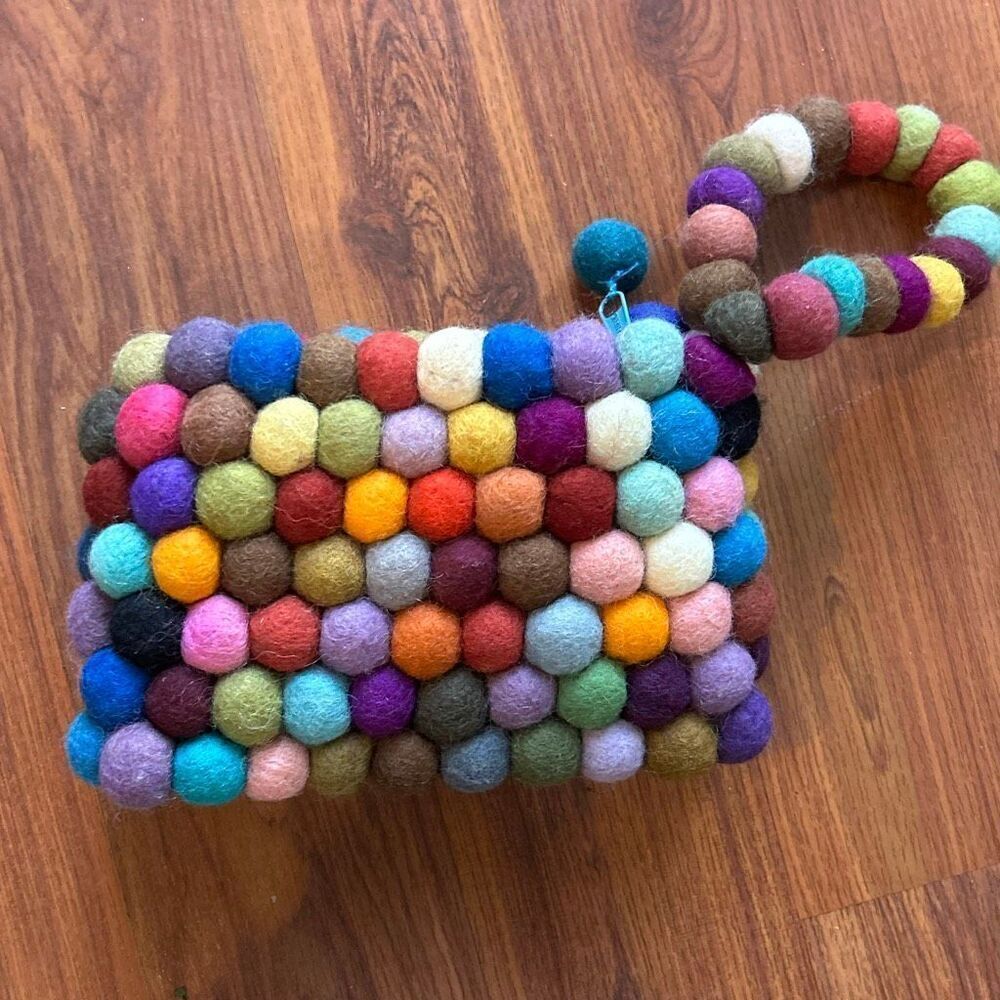 Made in Nepal burlap colorful felt handmade bag clutch